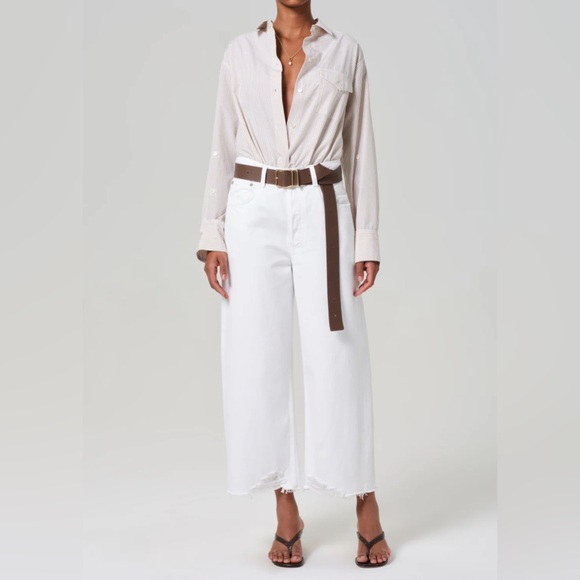 new Citizens of Humanity Ayla jeans raw hem crop undone in Harlow white denim - Picture 1 of 10